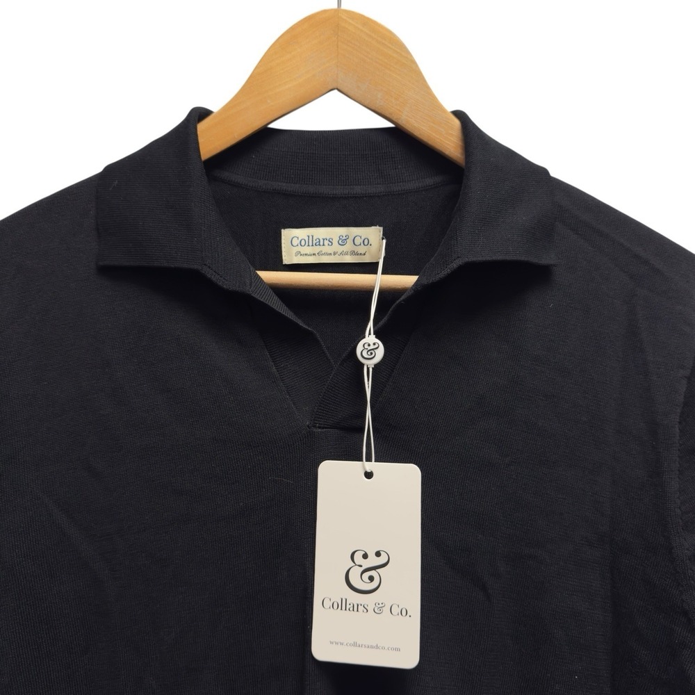 Collars & Co. NEW Men's Size Small Black Silk Cotton Knit Open S/S Polo Shirt